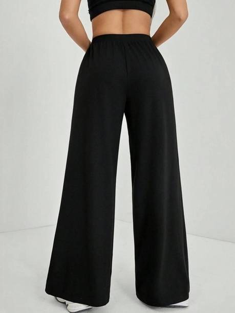 Women Loose Fit Black Cotton Blend Trousers