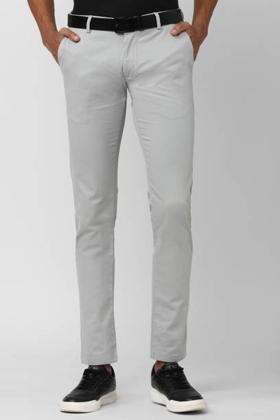 Men Skinny Fit Silver Cotton Blend Trousers