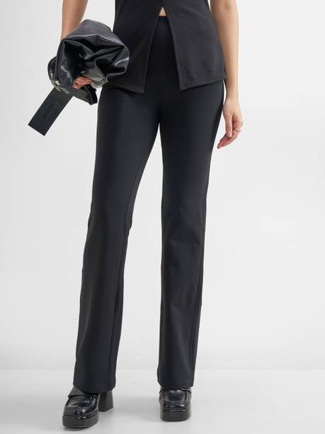 Women Black Cotton Blend Trousers