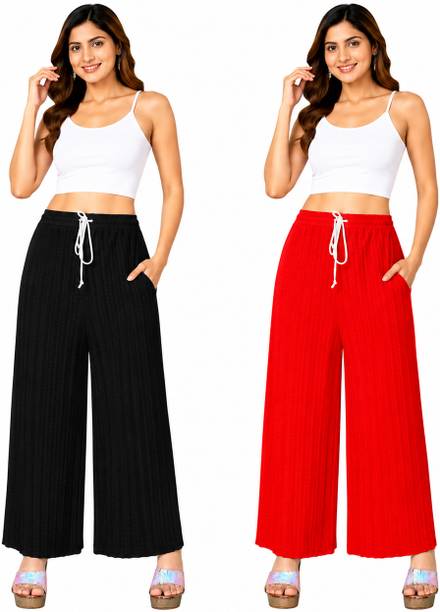 Pack of 2 Women Loose Fit Multicolor Lycra Blend Trousers
