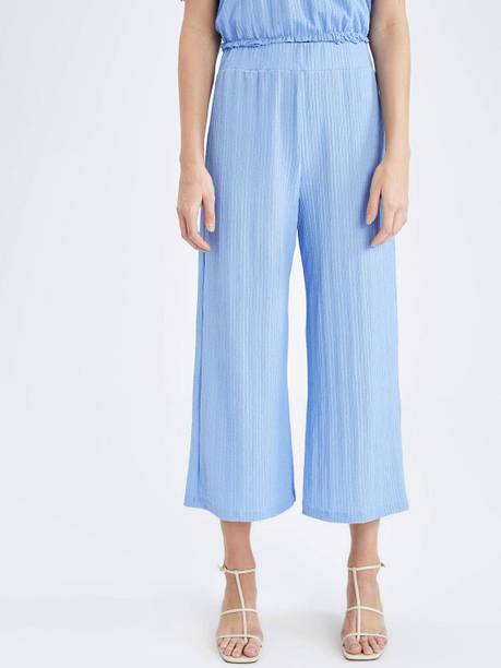 Women Regular Fit Blue Polycotton Trousers