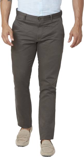 PARX Men Tapered Dark Green Cotton Blend Trousers