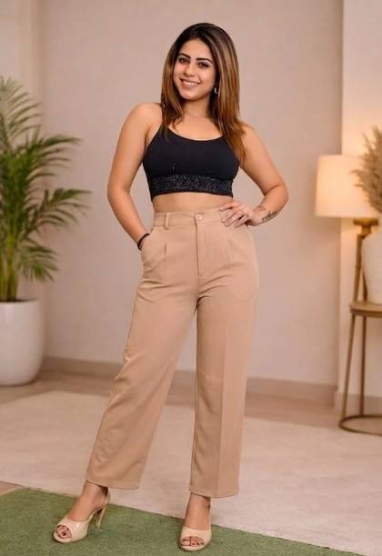Women Regular Fit Black Cotton Silk Trousers