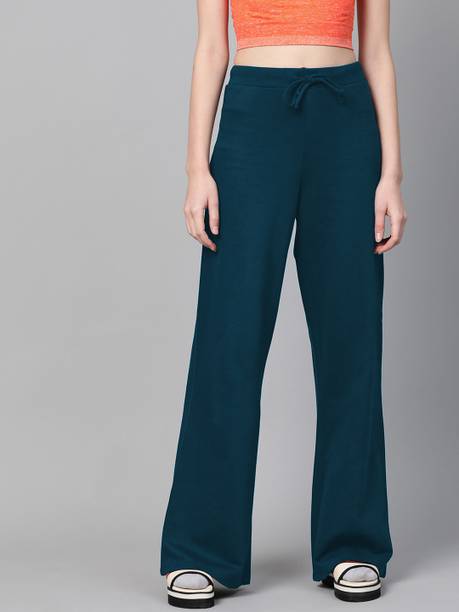 Women Regular Fit Blue Lycra Blend Trousers