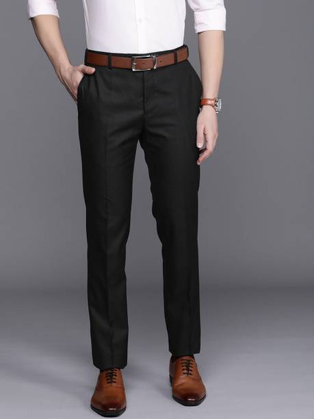 Men Slim Fit Black Polyester Trousers