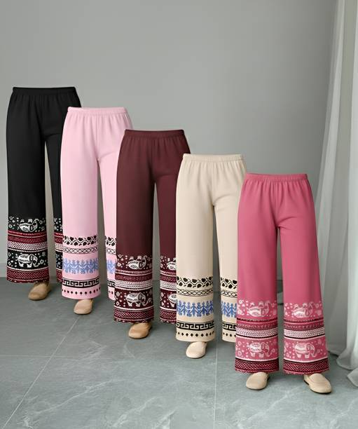 VP TEXX Pack of 5 Girls Loose Fit Multicolor Viscose Rayon Trousers