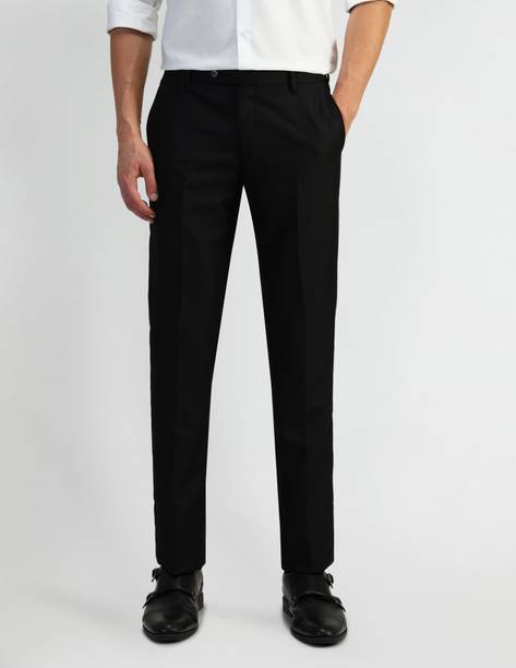 ARROW Men Tapered Black Polyester Trousers