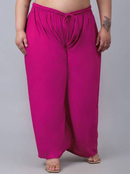Women Flared Pink Viscose Rayon Trousers