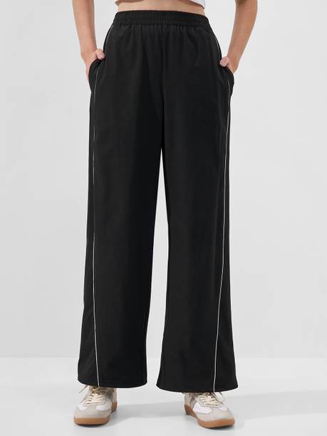 Women Straight Fit Black Cotton Blend Trousers