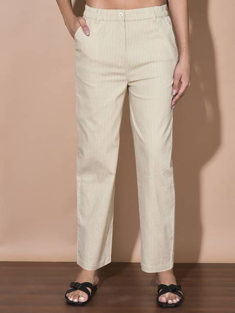 FFU Women Beige Cotton Blend Trousers