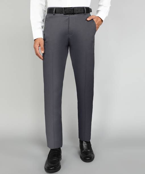 Men Regular Fit Grey Cotton Blend Trousers