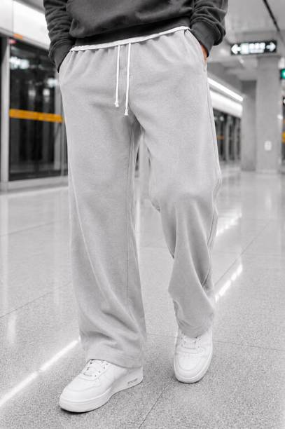 Loose Fit Men White Cotton Blend Trousers