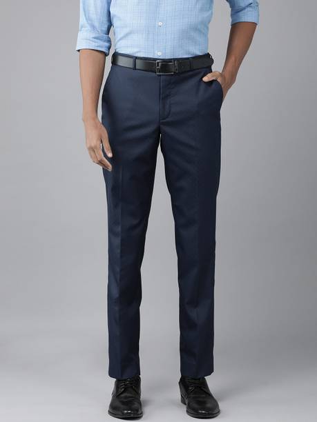 Men Regular Fit Dark Blue Viscose Rayon Trousers