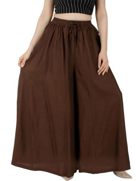 Jaipuri Print Women Flared Brown Viscose Rayon Trousers