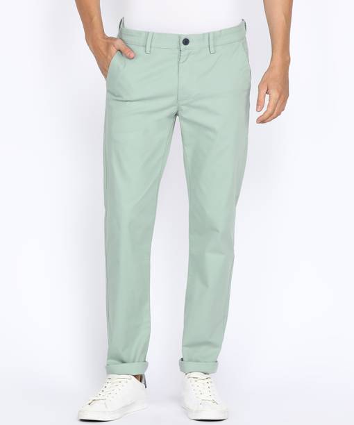 PETER ENGLAND Men Slim Fit Green Cotton Blend Trousers