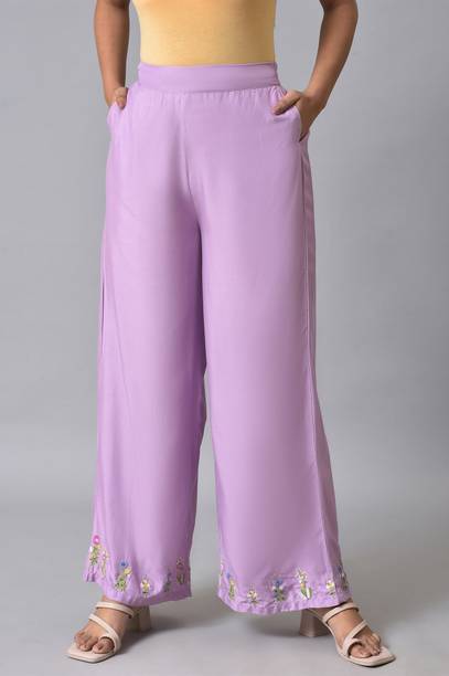 Women Regular Fit Purple Viscose Rayon Trousers