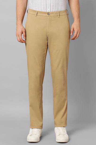 Men Slim Fit Khaki Cotton Blend Trousers