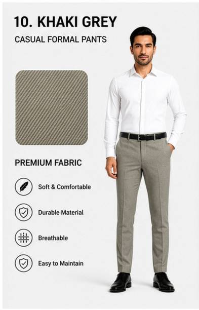 Men Slim Fit Khaki Polycotton Trousers