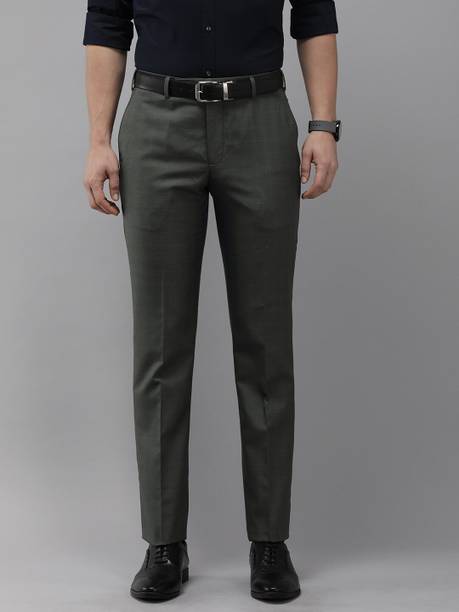 Men Regular Fit Grey Polyester Trousers