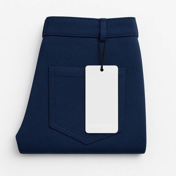 Men Straight Fit Blue Polycotton Trousers