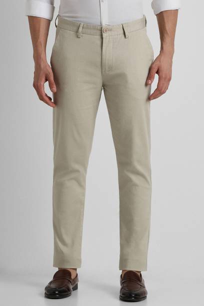 PETER ENGLAND Men Slim Fit Beige Cotton Blend Trousers