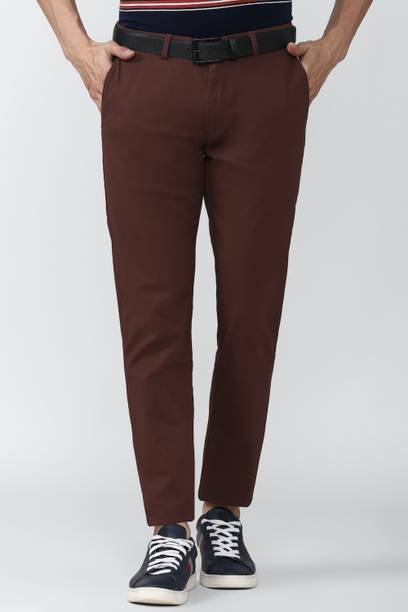 Men Slim Fit Maroon Cotton Blend Trousers