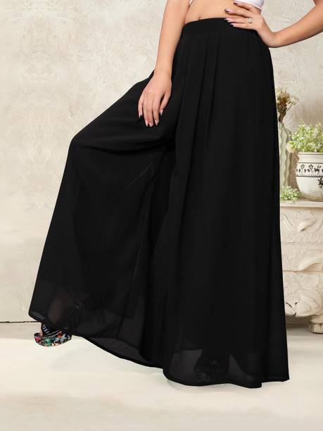 Women Flared Black Georgette Trousers