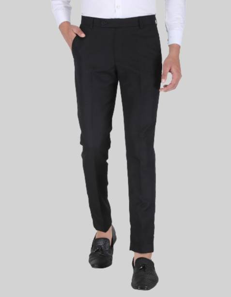 Slim Fit Men Viscose Rayon Black Viscose Rayon Trousers
