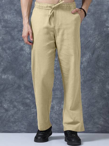 Men Relaxed Beige Pure Linen Trousers