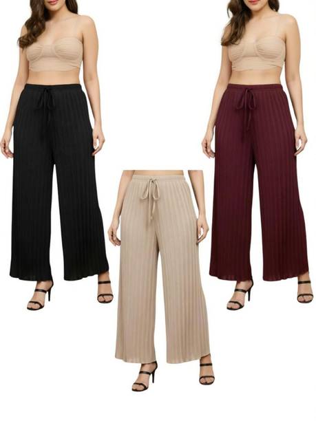 Pack of 3 Women Regular Fit Black, Maroon, Beige Lycra Blend Trousers