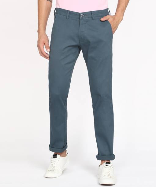 PETER ENGLAND Men Slim Fit Blue Cotton Blend Trousers