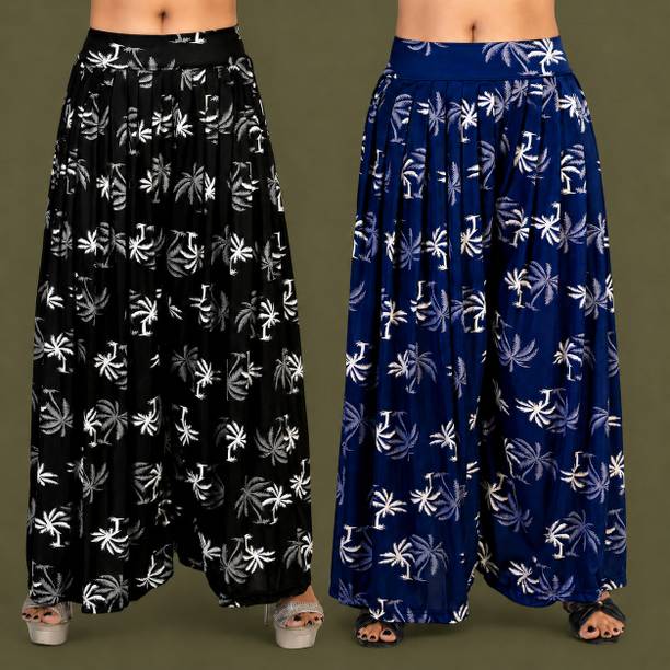 Pack of 2 Women Flared Black, Dark Blue Lycra Blend Trousers