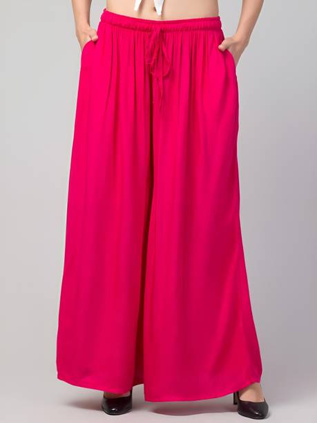 Women Relaxed Pink Viscose Rayon Trousers