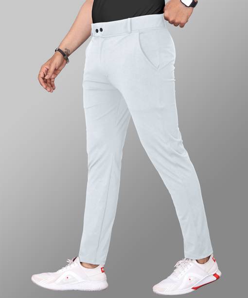 Men Regular Fit Grey Lycra Blend Trousers