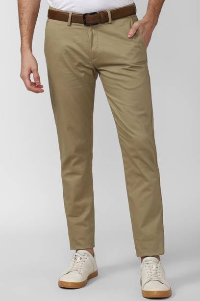 Men Skinny Fit Khaki Cotton Blend Trousers