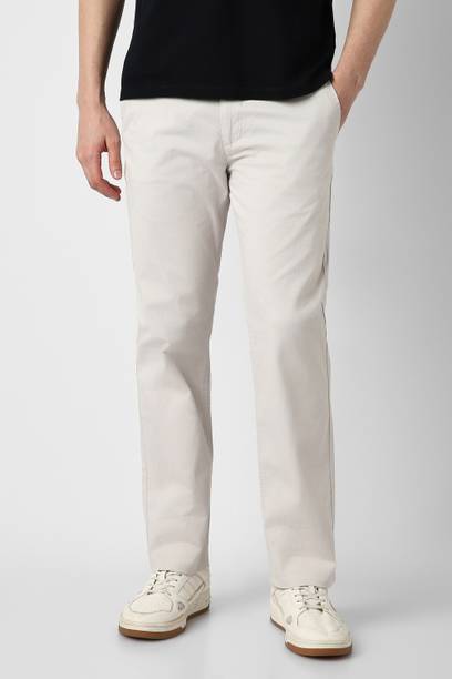 Men Slim Fit Grey Cotton Blend Trousers