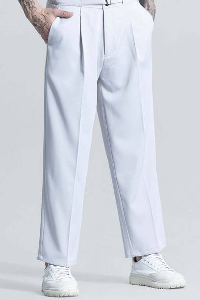 Snitch Men Relaxed Grey Cotton Blend Trousers