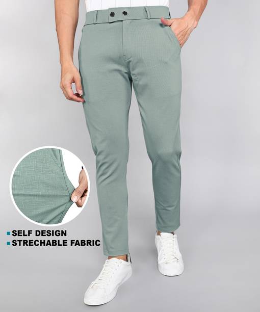 Men Slim Fit Light Green Lycra Blend Trousers