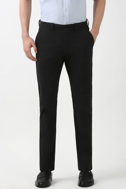 PETER ENGLAND Men Slim Fit Black Cotton Blend Trousers