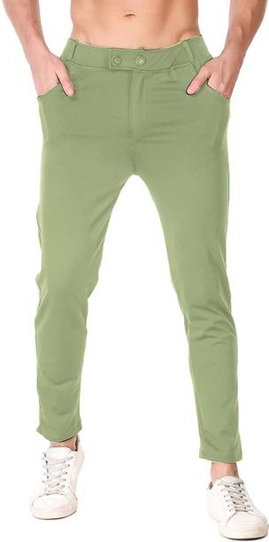 Men Regular Fit Light Green Lycra Blend Trousers