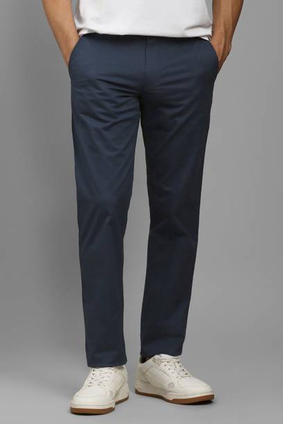 Men Slim Fit Blue Cotton Blend Trousers