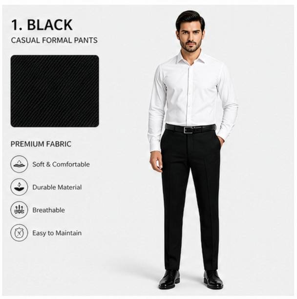 Men Slim Fit Black Polycotton Trousers