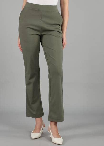 Women Regular Fit Light Green Viscose Rayon Trousers