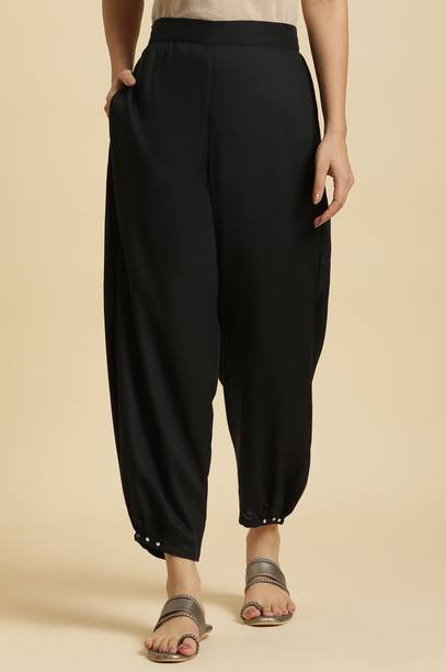 Women Black Viscose Rayon Trousers