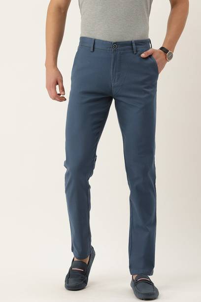 PETER ENGLAND Men Slim Fit Blue Cotton Blend Trousers