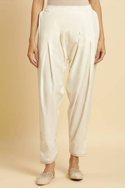 Women White Viscose Rayon Trousers