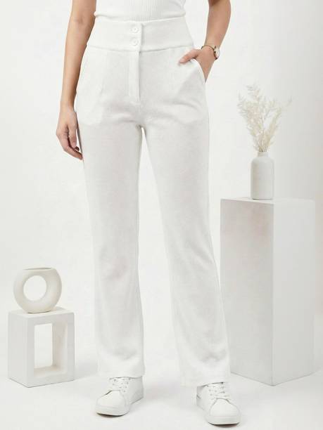 Women Straight Fit White Polycotton Trousers