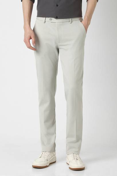 Men Slim Fit Grey Viscose Rayon Trousers