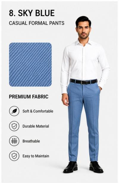 Men Slim Fit Blue Polycotton Trousers