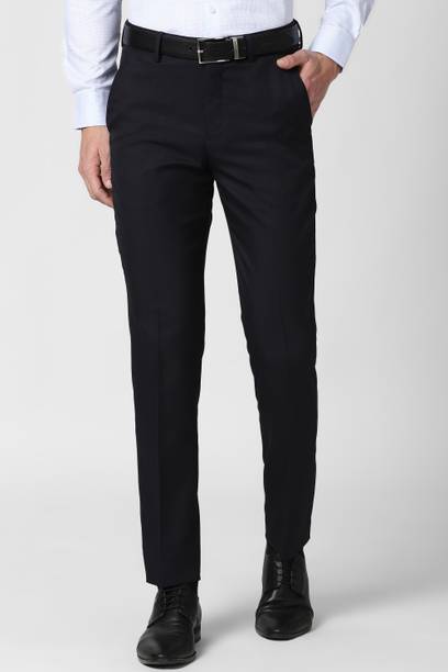 PETER ENGLAND Men Slim Fit Dark Blue Pure Cotton Trousers
